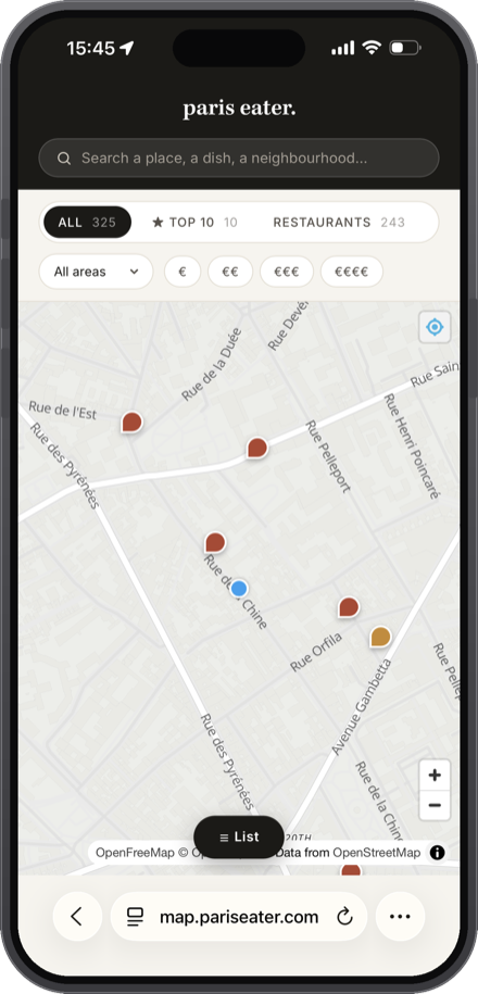 The map showing food spots near you